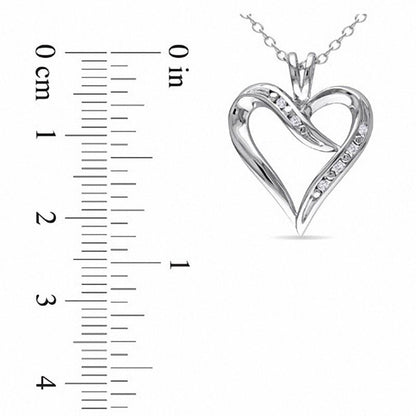 0.05 CT. T.W. Natural Diamond Heart-Shaped Ribbon Pendant in Sterling Silver