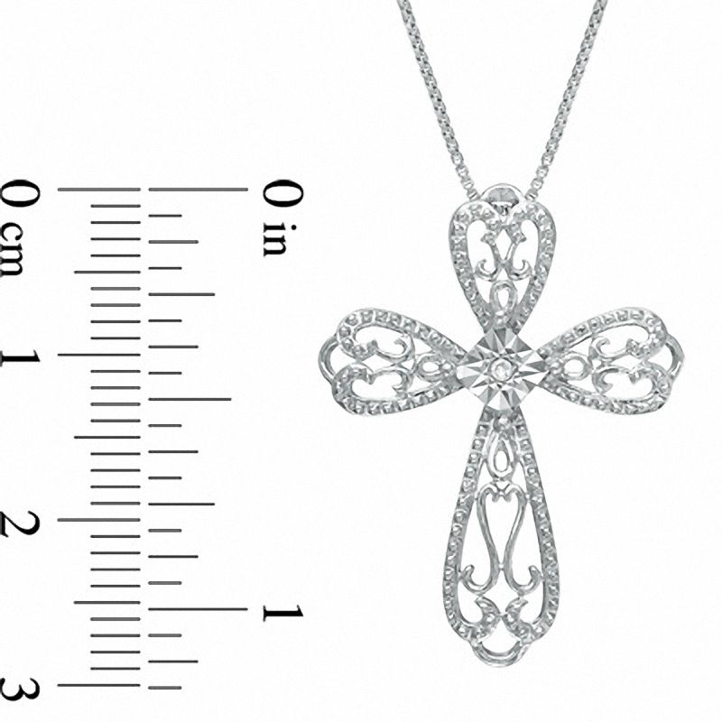Natural Diamond Accent Lacy Cross Pendant in Sterling Silver