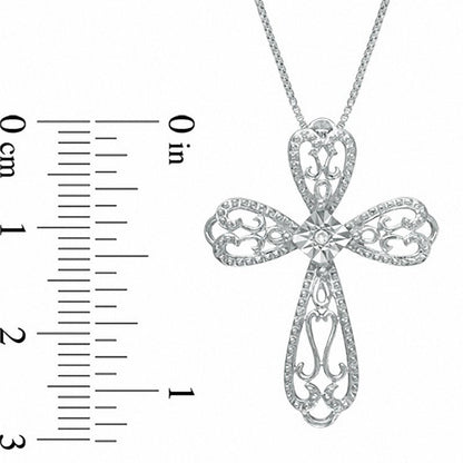 Natural Diamond Accent Lacy Cross Pendant in Sterling Silver