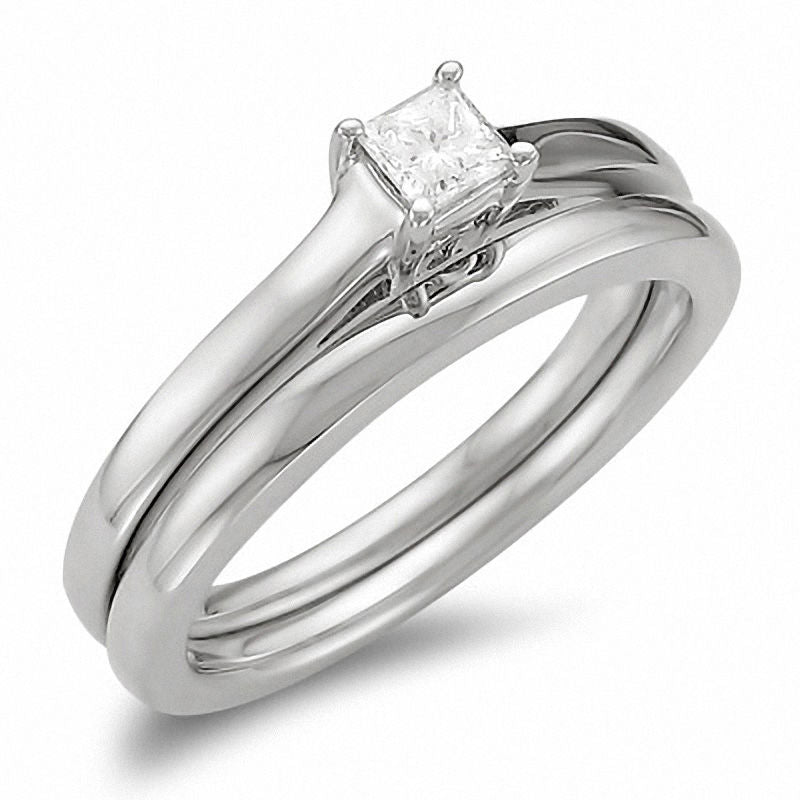 1/4 CT. T.W. Princess-Cut Diamond Solitaire Bridal Engagement Ring Set 14K White Gold