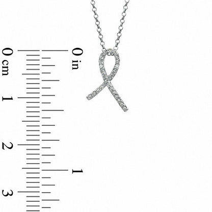 Natural Diamond Accent Ribbon Pendant in Sterling Silver