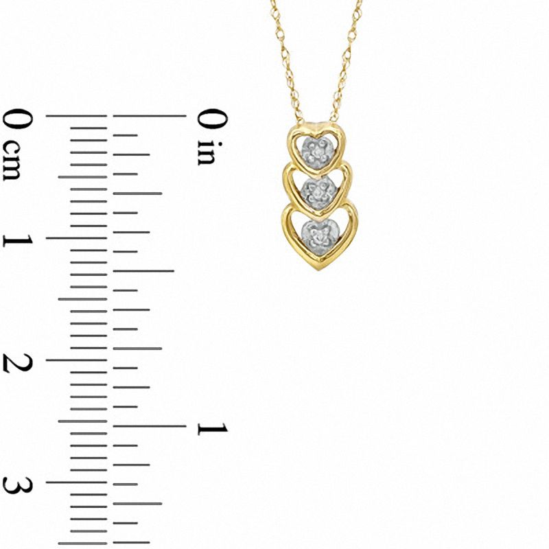 Natural Diamond Accent Linear Triple Heart Pendant in 10K Yellow Gold