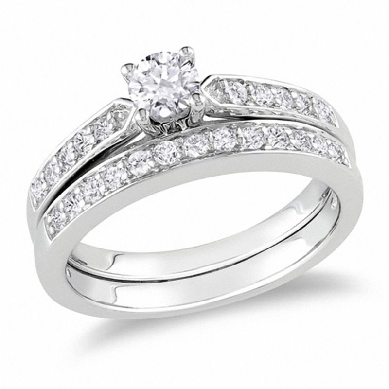 1/2 CT. Diamond Cathedral Style Bridal Engagement Ring Set in Sterling Silver