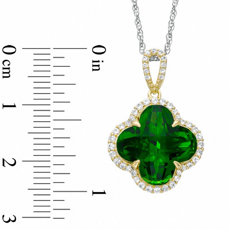 14.0m Clover-Shaped Simulated Peridot and Lab-Created White Sapphire Pendant in Sterling Silver with 14K Gold Plate