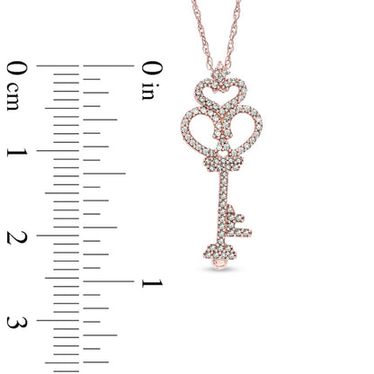 0.17 CT. T.W. Natural Diamond Heart-Top Key Pendant in 10K Rose Gold