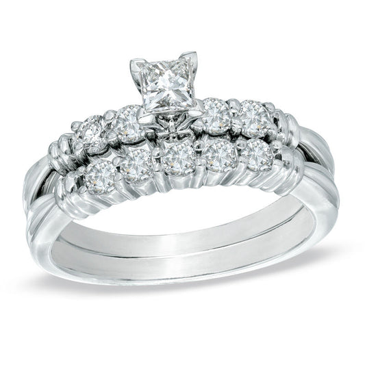 3/4 CT. T.W. Princess-Cut Diamond Bridal Engagement Ring Set in 14K White Gold