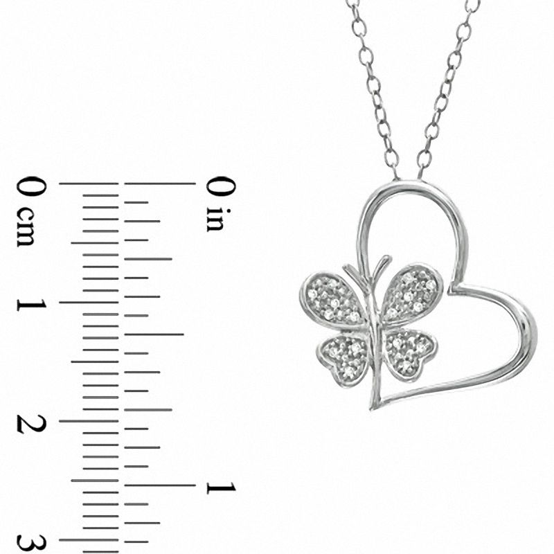 0.05 CT. T.W. Natural Diamond Tilted Heart with Butterfly Pendant in Sterling Silver