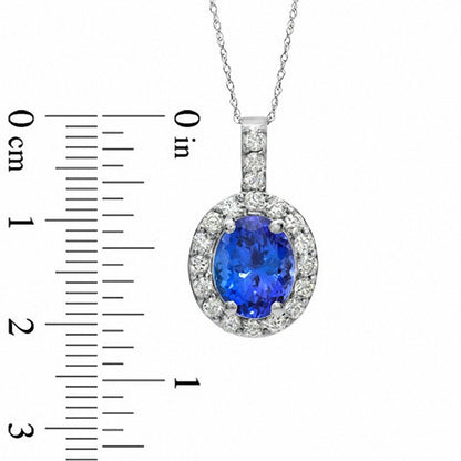 Oval Tanzanite and 0.5 CT. T.W. Natural Diamond Pendant in 14K White Gold