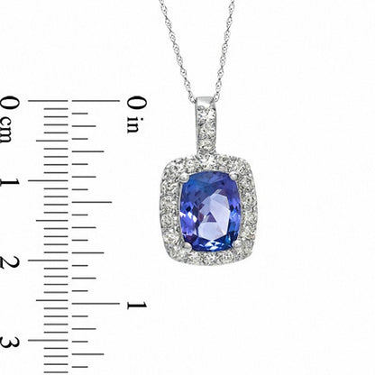Cushion-Cut Tanzanite and 0.63 CT. T.W. Natural Diamond Pendant in 14K White Gold
