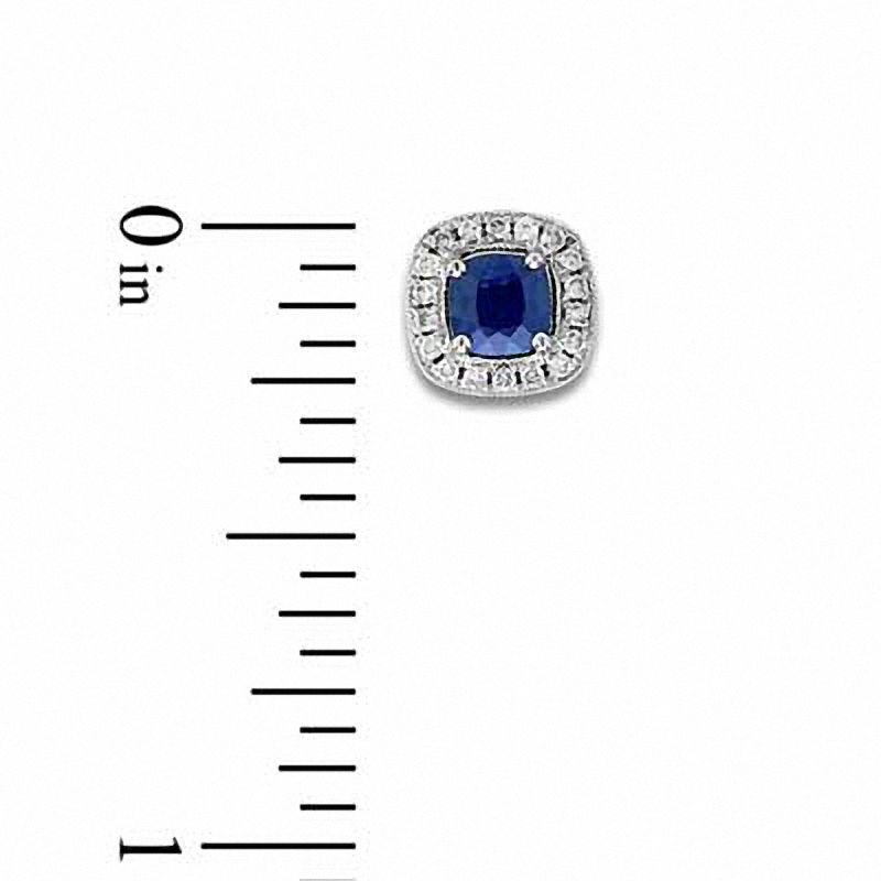 4.0mm Cushion-Cut Blue Sapphire and 0.13 CT. T.W. Diamond Frame Earrings in 14K White Gold
