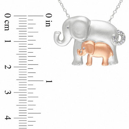 Natural Diamond Accent Motherly Elephant Pendant in Sterling Silver with Rose Rhodium