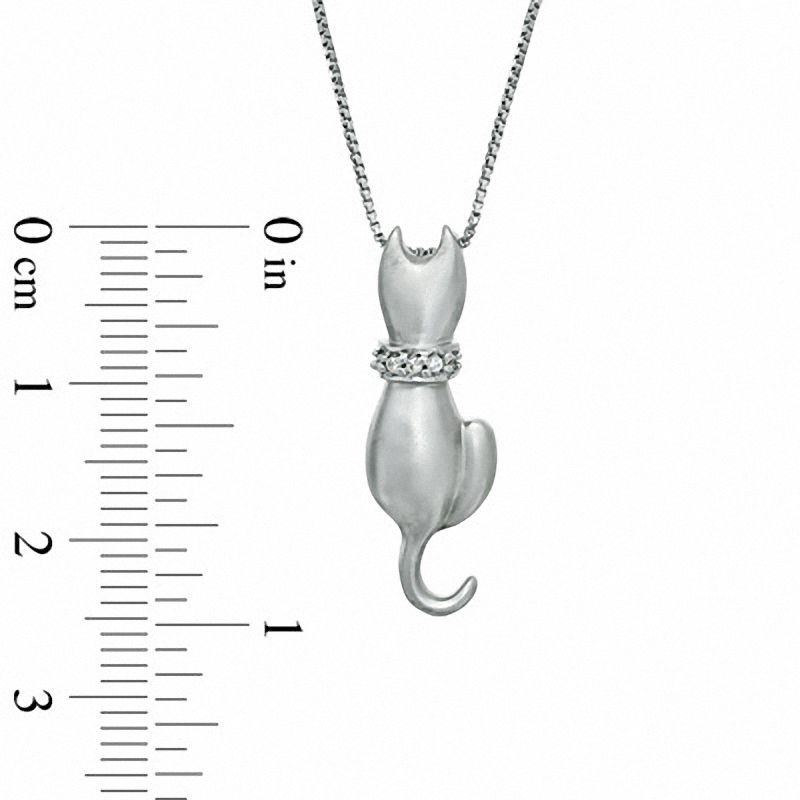 Natural Diamond Accent Sitting Cat Pendant in Sterling Silver