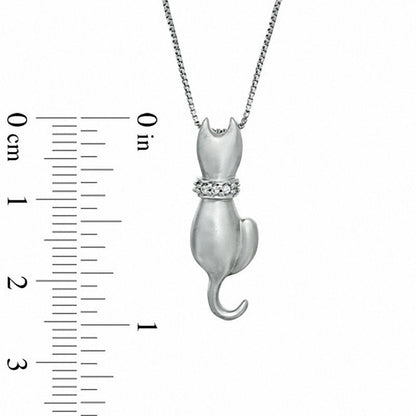 Natural Diamond Accent Sitting Cat Pendant in Sterling Silver