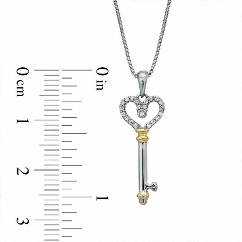 Natural Diamond Accent Heart Top Key Pendant in Sterling Silver and 14K Gold Plate