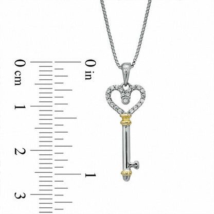 Natural Diamond Accent Heart Top Key Pendant in Sterling Silver and 14K Gold Plate