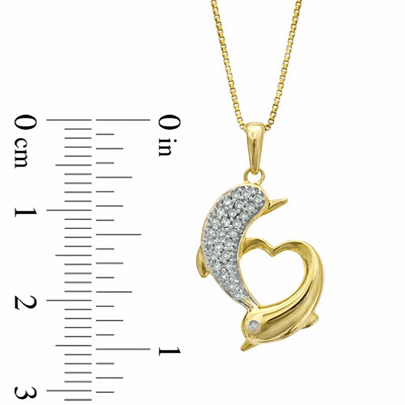 0.13 CT. T.W. Natural Diamond Heart-Shaped Dolphins Pendant in Sterling Silver and 14K Gold Plate