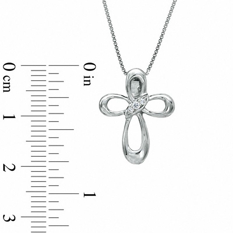Natural Diamond Accent Three Stone Looped Cross Pendant in Sterling Silver