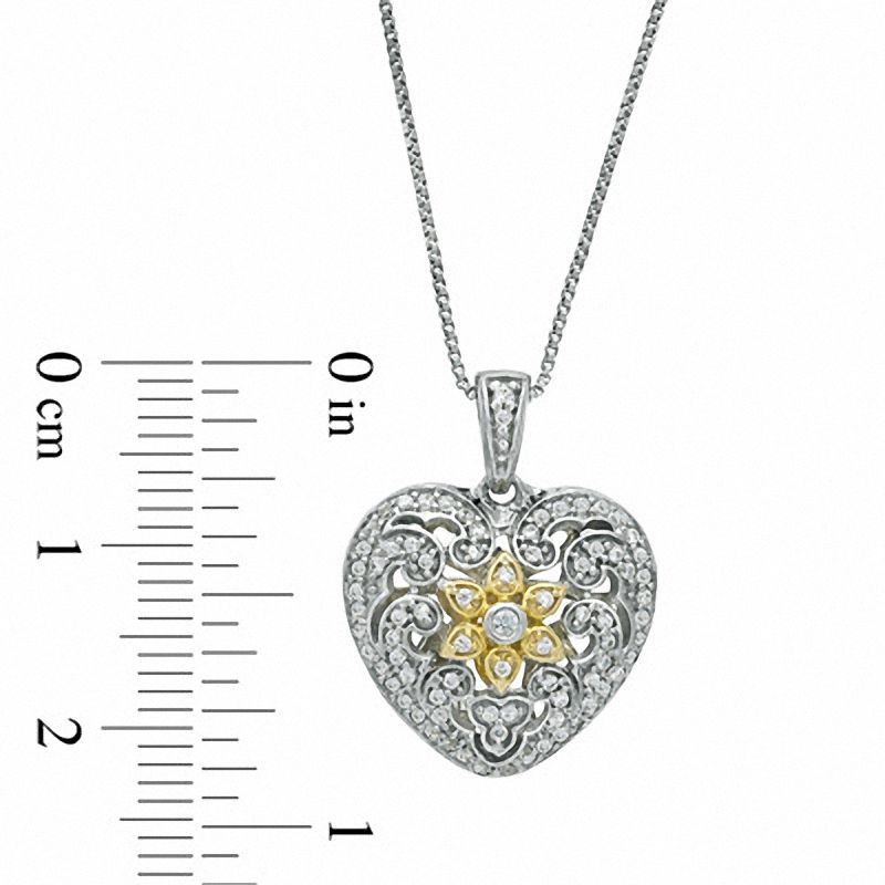0.25 CT. T.W. Natural Diamond Antique Vintage-Style Heart Pendant in Sterling Silver and 14K Gold Plate