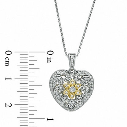 0.25 CT. T.W. Natural Diamond Antique Vintage-Style Heart Pendant in Sterling Silver and 14K Gold Plate