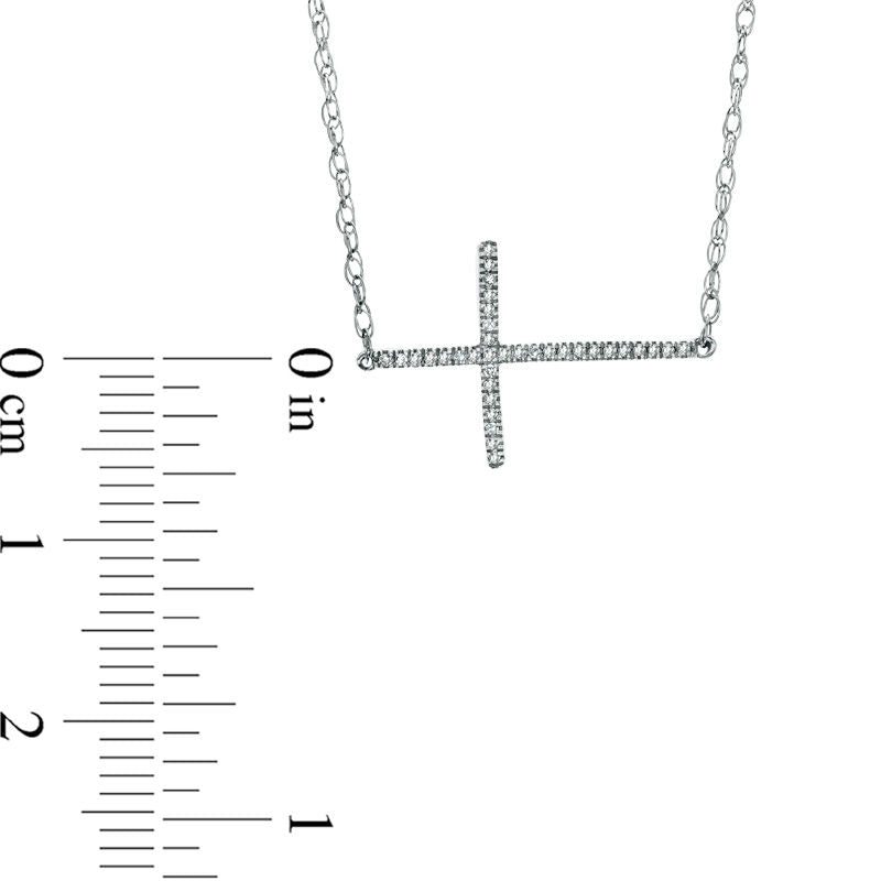 Natural Diamond Accent Sideways Cross Necklace in Sterling Silver