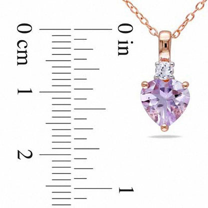 Heart-Shaped Rose de France Amethyst and Lab-Created White Sapphire Pendant in Rose Rhodium Sterling Silver