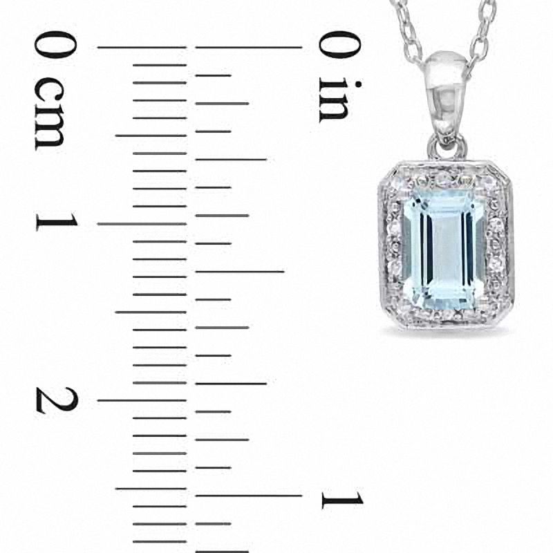 Emerald-Cut Aquamarine and Natural Diamond Accent Pendant in Sterling Silver