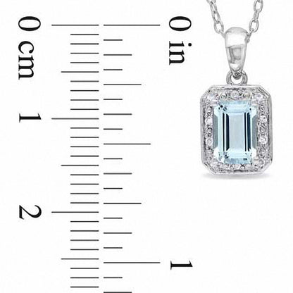 Emerald-Cut Aquamarine and Natural Diamond Accent Pendant in Sterling Silver