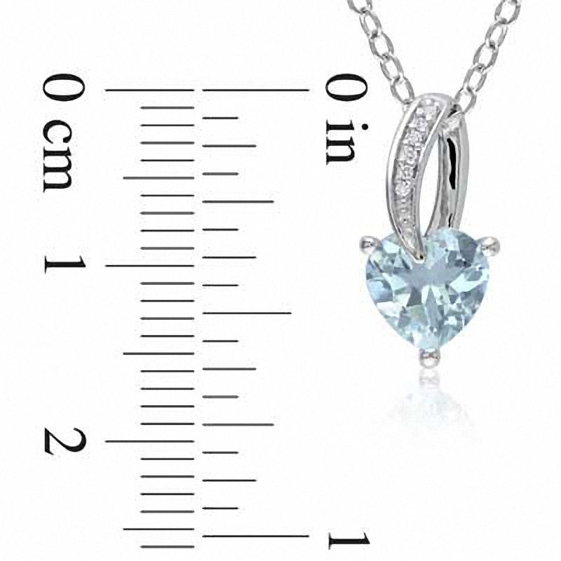 7.0mm Heart-Shaped Aquamarine and Natural Diamond Accent Pendant in Sterling Silver