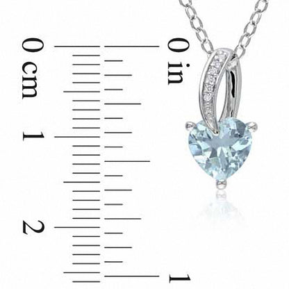 7.0mm Heart-Shaped Aquamarine and Natural Diamond Accent Pendant in Sterling Silver