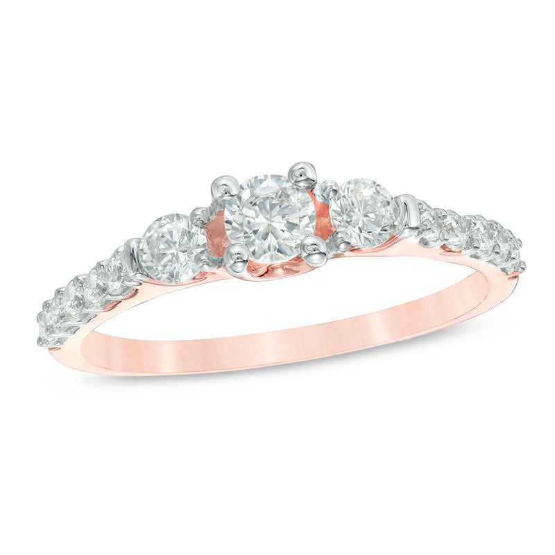 3/4 CT. T.W. Diamond Three Stone Engagement Ring in 14K Rose Gold