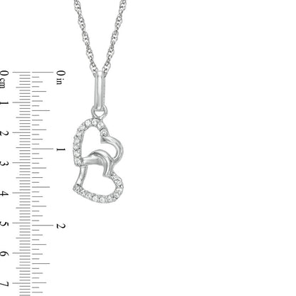 0.1 CT. T.W. Natural Diamond Interlocked Hearts Pendant in Sterling Silver