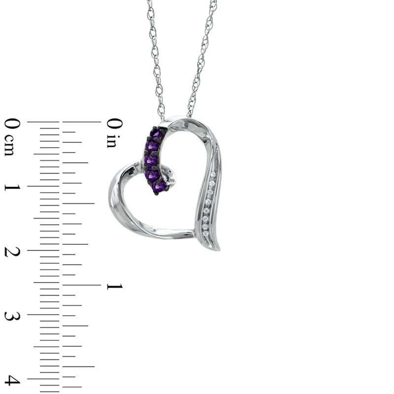 Amethyst and Natural Diamond Accent Looping Heart Pendant in Sterling Silver