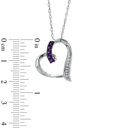 Amethyst and Natural Diamond Accent Looping Heart Pendant in Sterling Silver
