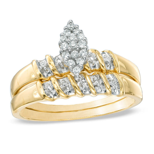 1/10 CT. T.W. Diamond Marquise Cluster Bridal Engagement Ring Set in 14K Yellow Gold