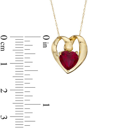 7.0mm Lab-Created Ruby Ribbon Heart Pendant in 10K Yellow Gold