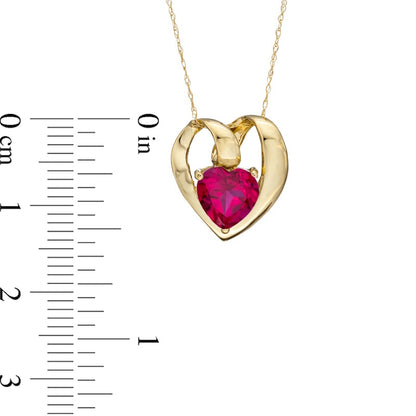 7.0mm Heart-Shaped Lab-Created Ruby Pendant in 10K Yellow Gold