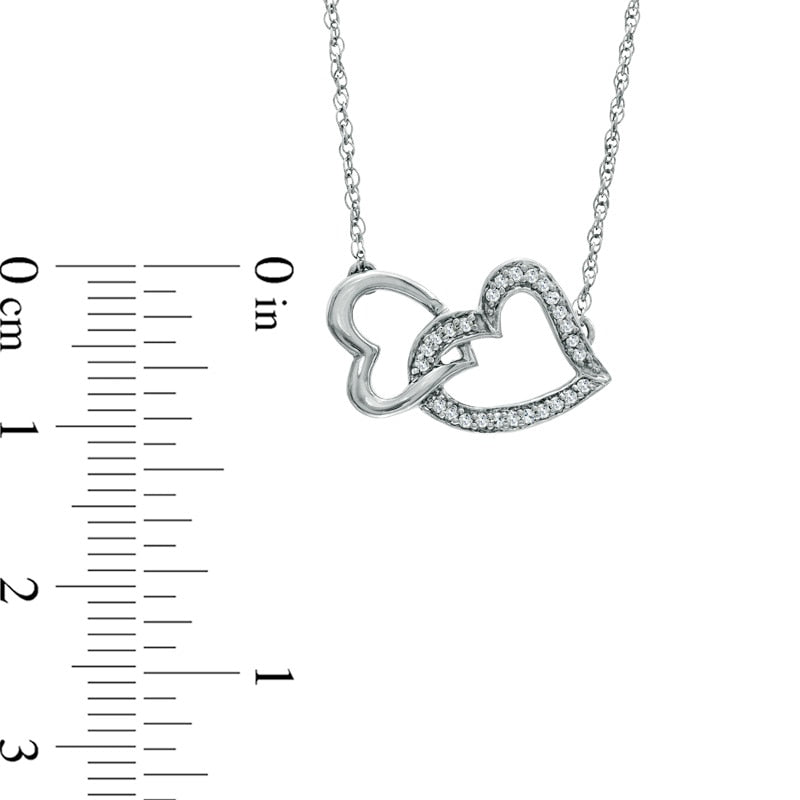 0.1 CT. T.W. Natural Diamond Sideways Double Heart Necklace in Sterling Silver