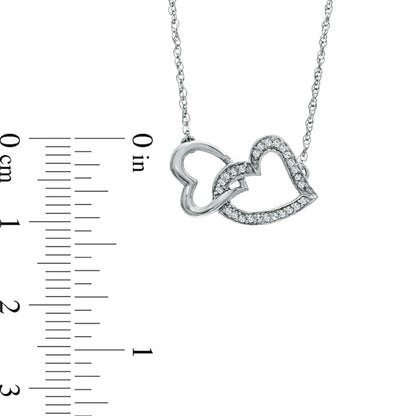 0.1 CT. T.W. Natural Diamond Sideways Double Heart Necklace in Sterling Silver