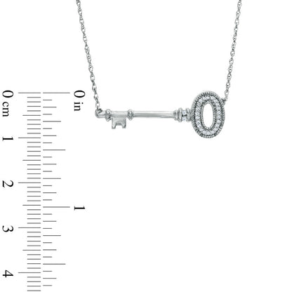 0.07 CT. T.W. Natural Diamond Sideways Key Necklace in Sterling Silver