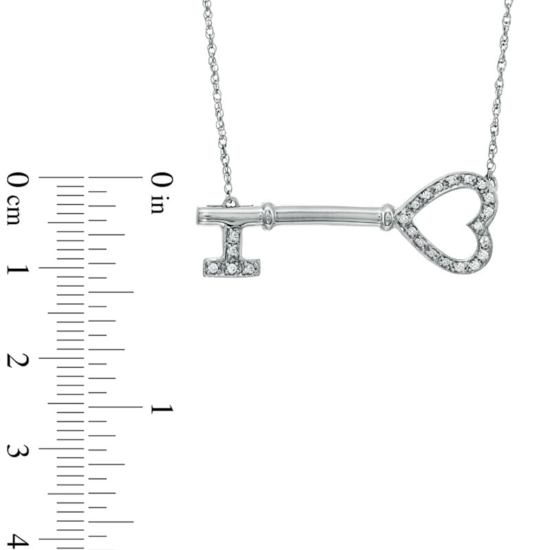 0.1 CT. T.W. Natural Diamond Sideways Heart-Top Key Necklace in Sterling Silver
