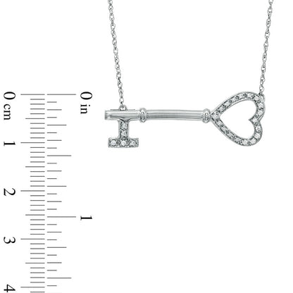 0.1 CT. T.W. Natural Diamond Sideways Heart-Top Key Necklace in Sterling Silver