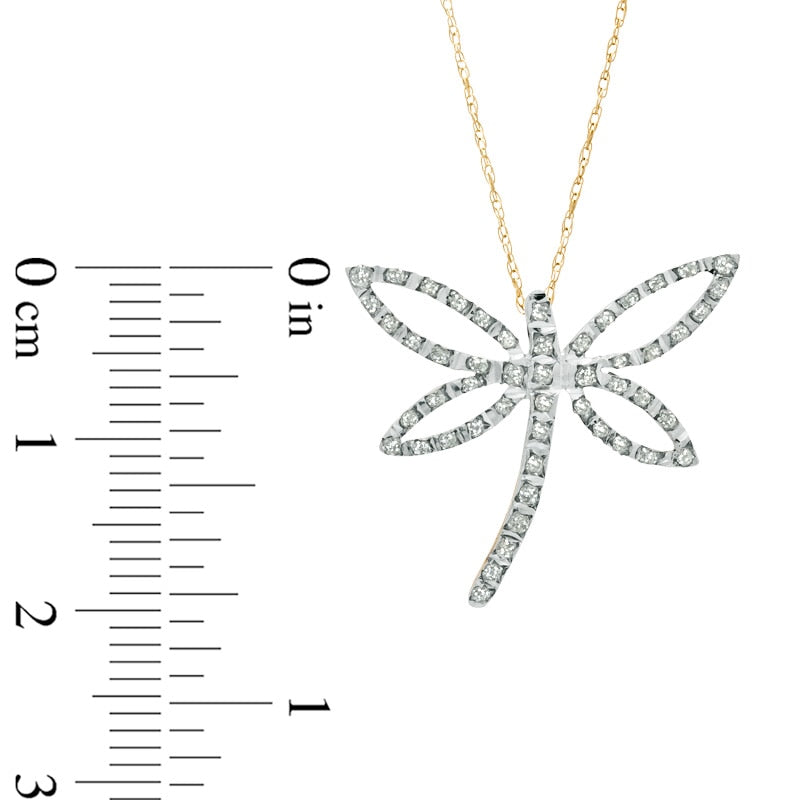 Natural Diamond Fascination™ Dragonfly Pendant in Sterling Silver and 18K Gold Plate