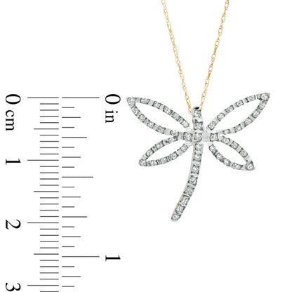 Natural Diamond Fascination™ Dragonfly Pendant in Sterling Silver and 18K Gold Plate