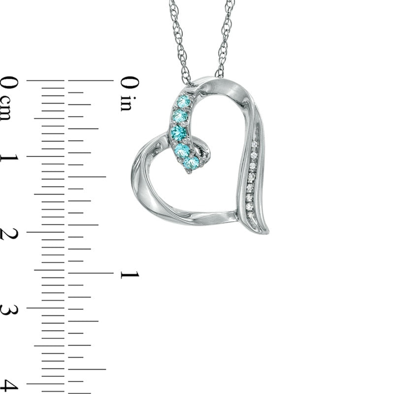 Aquamarine and Natural Diamond Accent Tilted Looping Heart Pendant in Sterling Silver