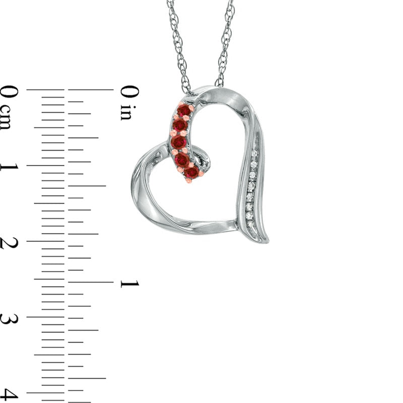 Garnet and Natural Diamond Accent Looping Heart Pendant in Sterling Silver