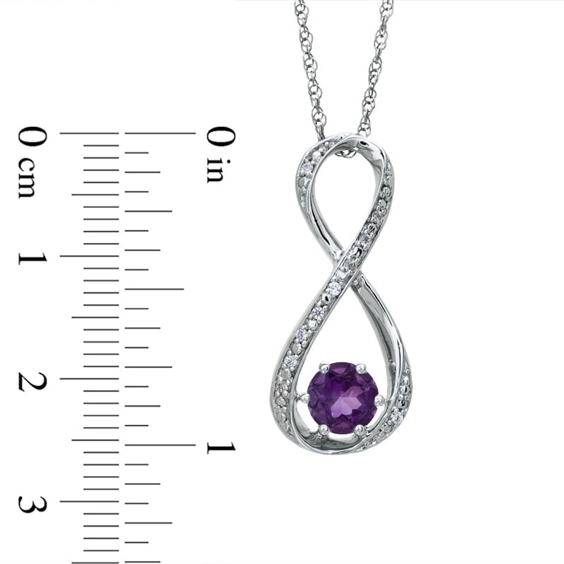5.5mm Amethyst and Natural Diamond Accent Infinity Pendant in Sterling Silver