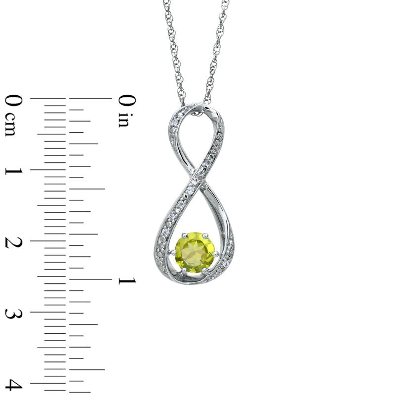 5.5mm Peridot and Natural Diamond Accent Infinity Pendant in Sterling Silver