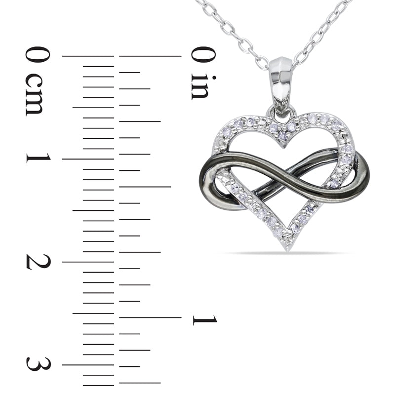0.1 CT. T.W. Natural Diamond Sideways Infinity with Heart Pendant in Two-Tone Sterling Silver