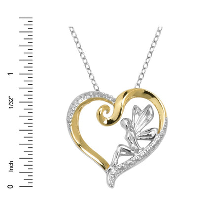 Natural Diamond Accent Fairy in Heart Pendant in Sterling Silver and 18K Gold Plate