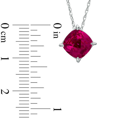 8.0mm Cushion-Cut Lab-Created Ruby Pendant in Sterling Silver